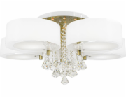 Mdeco Stropní lampa Glamour DRS8006/521QG Stropní lampa MDECO se stínidlem a řetězy, bílá mosaz