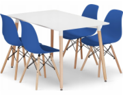 Leobert Sada obdélníkového stolu ADRIA 120x80 bílý + 4 židle OSAKA modrá
