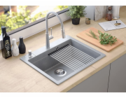 Steiner KURT 110 WORKSTATION GraniteQ dřez měkká taupe 1-dřezová miska s/bez (59,5x50x21,5) se sifonem a dávkovačem + podložka Qmat + deska