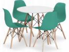 Leobert Sada bílý kulatý stůl TODI 80 + 4 zelené židle OSAKA