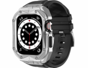 Kingxbar Kingxbar CYF140 2v1 pancéřové pouzdro pro Apple Watch SE, 6, 5, 4 (44 mm) vyrobené z nerezové oceli se stříbrným páskem