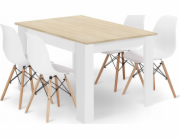Leobert Sada obdélníkového stolu 120x80 dub sonoma + 4 bílé židle OSAKA