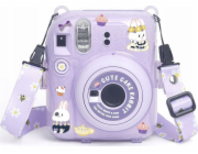 LoveInstant Pouzdro pro FujiFilm Fuji INSTAX Mini 12 + samolepky a kapsa na fotografie / roztomilý králík / fialové třpytky