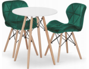 Leobert Sada bílý kulatý stůl TODI 60 + 2 zelené židle LAGO