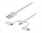 StarTech Kabel USB-A - USB-C + microUSB + Lightning, 1 m, stříbrný (LTCUB1MGR)