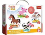 Trefl Klasické dětské puzzle na farmě Babaski a plyšový medvídek