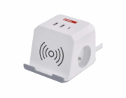 EMOS Prodlužovací kabel - kostka 2 m / 2 zásuvky / bílý / 2×USB-A + 1×USB-C+Qi / 1,5 mm2