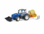 Bruder Traktor New Holland T5.120 s čelním nakladačem, korbou, vidlemi a kulatým balíkem