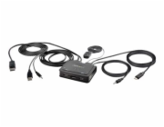 Startech 2-Port Hybrid USB-C DisplayPort Cable KVM Switch, 4K 60Hz, Compact KVM with 6ft/1.8m USB-A/DisplayPort/Audio & 4ft/1.2m USB-C Integrated Host Cables, Bus Powered - Remote Push Button/Hotkey S