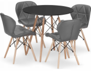Leobert Sada kulatého stolu TODI 80 černá + 4 šedé židle LAGO