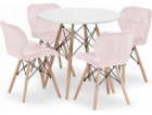 Leobert Sada kulatého stolu TODI 80 cm bílá + 4 růžové ži...