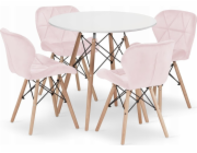 Leobert Sada kulatého stolu TODI 80 cm bílá + 4 růžové židle LAGO
