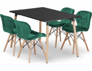 Leobert Sada obdélníkového stolu ADRIA 120x80 černý + 4 židle LAGO zelené