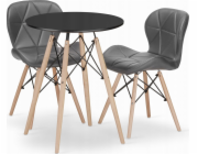 Leobert Sada kulatého stolu TODI 60 v černé barvě + 2 šedé židle LAGO