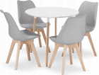 Leobert Sada kulatého stolu KAMI 80 bílá + 4 šedé židle MARK