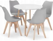 Leobert Sada kulatého stolu KAMI 80 bílá + 4 šedé židle MARK