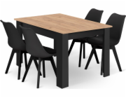 Leobert Set obdélníkový stůl 120x80 řemeslný + 4 židle MARK černé
