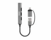 PORT CONNECT USB HUB, 1x USB 3.0 + 3x USB 2.0, USB-A/USB-C vstup, stříbrná