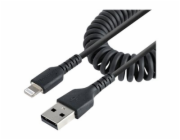 Startech 50cm (20in) USB to Lightning Cable, MFi Certified, Coiled iPhone Charger Cable, Black, Durable and Flexible TPE Jacket Aramid Fiber, Heavy Duty Coil Charging Cable - Rugged USB Lightning Cabl