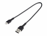 StarTech.com 12 in(30cm) Durable Black USB-A to Lightning Cable, Heavy Duty Rugged Aramid Fiber USB Type A to Lightning Charger/Sync Power Cord, Apple MFi Certified iPad/iPhone 12 Pro Max - iPhone 7/8