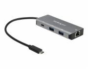 Startech 3 Port USB C Hub with Gigabit Ethernet RJ45 GbE Port, 2x USB-A, 1x USB-C, SuperSpeed 10Gbps USB 3.1/3.2 Gen 2 Type C Hub Adapter, USB Bus Powered, Aluminum, Works w/TB3 - Windows/macOS/Linux 