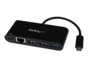 Startech 3 Port USB-C Hub with Gigabit Ethernet & 60W Power Delivery Passthrough Laptop Charging, USB-C to 3x USB-A (USB 3.0 SuperSpeed 5Gbps), USB 3.1/USB 3.2 Gen 1 Type-C Adapter Hub - Windows/macOS