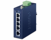 Planet IGS-500T-E, 5x 1000Base-T, DIN, IP40, rozšířený teplotní rozsah -40~75°C, ESD+EFT do 6kV, triple 12~55VDC, 250m