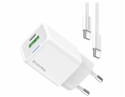 COLORWAY 1x USB-C/ 1x USB-A/ síťová nabíječka/ GaN/ PD/ PPS/ 20W/ Bílá + 1x USB-C kabel