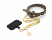 Guess Crossbody Popruh PU 4G Chain with Charm Gold/Brown Guess popruh s řetízkem a univerzálním upevněním telefonu pod zadní kryt. Jednoduše vložte Guess vložku s povrchem z mikroplyše pod kryt a nec