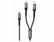 Swissten nabíjecí kabel 2v1 USB-C / USB-C + lightning 100w 1,5 m černý