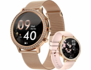 Dámský zlatý náramek na chytré hodinky Veltori VT310-1 + růžový silikonový pásek