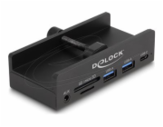 DeLOCK Externí USB 5 Gbps 3 portový rozbočovač 2 x USB Type-A, 1 x USB Type-C™ a 2 slotové čtečky karet s pojistným šroubem, USB rozbočovač