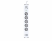 WG - Přepěťová ochrana 5 slotů + 2x USB-A + 1x USB-C, kabel 1,5 metru, bílá