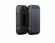 WG - Power Bank 20000 mAh, solarní panel + bezdrátové nabíjení 15W + svítilna + kompas, USB-C PD 20W, černá