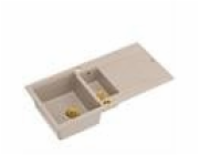 GraniteQ Dřez EVAN 156 se sifonem Push To Open, 1,5dílný, s/bez (1000x500x210; rozměr 420x480) perleťově béžových / zlatých prvků