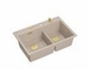 GraniteQ MARC 120 WORKSTATION dvoudřez 760*500*235 mm perleťově béžový + sifon s otevíráním push-to-pen + dávkovač + deska + vložka / zlaté prvky