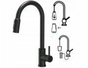 Steiner CINDY SteelQ kuchyňská třícestná ocelová baterie s výsuvným výtokem a sprchou, čistý uhlík