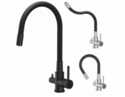 Steiner AGNES SteelQ třícestná ocelová kuchyňská baterie s flexibilním výtokem, čistý uhlík