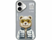 Apple Pouzdro Nimmy pro iPhone 16 6.1 šedé/šedé Cool&Cute 2.0 s medvědem