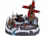 Fééric Lights and Christmas Vánoční vesnička se světly a pohyblivým větrným mlýnem