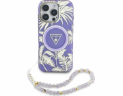 Guess Pouzdro Palm Trees Triangle Pearl Strap MagSafe pro iPhone 16 fialové