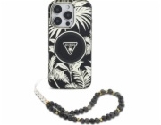 Guess Pouzdro Palm Trees Triangle Pearl Strap MagSafe pro iPhone 16 černé