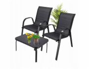 ExtraLink Černý les | Klasická zahradní sada nábytku | textilén, dvě židle + černý stůl