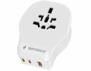 Gembird TPA-1A2C20-02-W Univerzální cestovní napájecí adaptér, 20 W, bílý