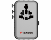 Verbatim univerzální cestovní adaptér Charge’n’Travel 100W, s výsuvným USB-C kabelem, černá