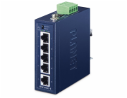 Planet ISW-500T-E kompaktní průmyslový switch, 5x 10/100Base-TX, ESD, DIN, 12-55VDC, IP40, -40~75°C, 250m Extended