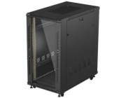 Lanberg 19" 22U 600x1000 černá stojící racková skříň se skleněnými dvířky (ploché balení)