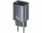 USAMS T66 45W CC290 GaN Rychlonabíječka do zásuvky 1xUSB-A 1xUSB-C stříbrná