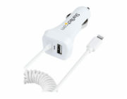 StarTech.com Lightning Car Charger with 1m Coiled Lightning Cable, 12W, White, 2 Port USB Car Charger Adapter for Phones and Tablets, In Car Apple iPhone/iPad Charger w/ Built-in Cord - Dual USB Car C