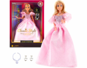 Módní panenka ve společenských šatech - růžové šaty